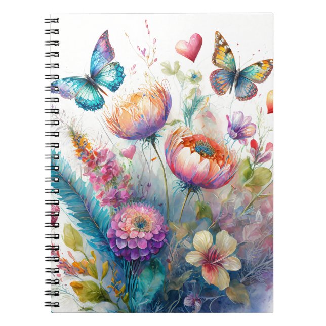 Flowers, hearts and butterflies notebook (Front)