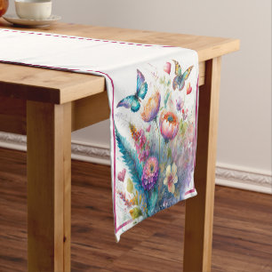 Flowers, hearts and butterflies short table runner