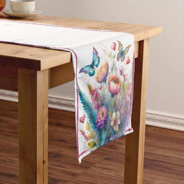 Flowers, hearts and butterflies short table runner (In Situ)