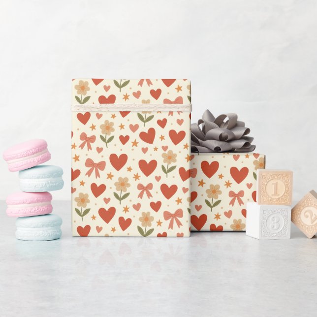 Flowers Hearts & Cute Bows - Wrapping Paper Roll (Baby Shower)