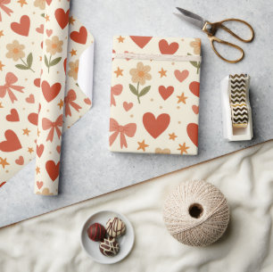 Flowers Hearts & Cute Bows Wrapping Paper Roll