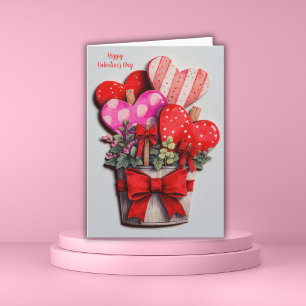 Flowers Hearts in a Pot Valentine`s Day Card
