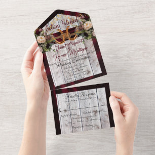 Flowers & Horseshoes, Burgundy Ribbon All In One Invitation