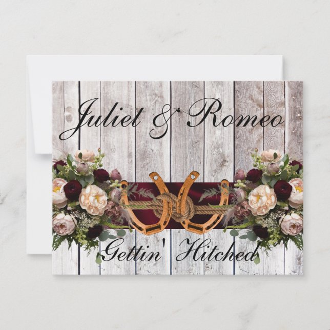 Flowers & Horseshoes Burgundy Ribbon Wedding (Front)