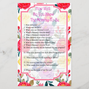 Flowers How well do you know baby shower game