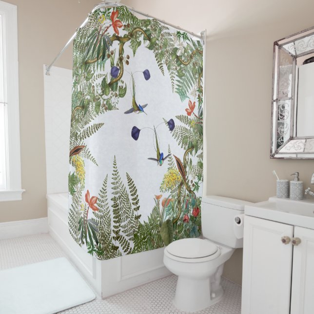 Flowers Hummingbird Birds Ferns Shower Curtain (In Situ)
