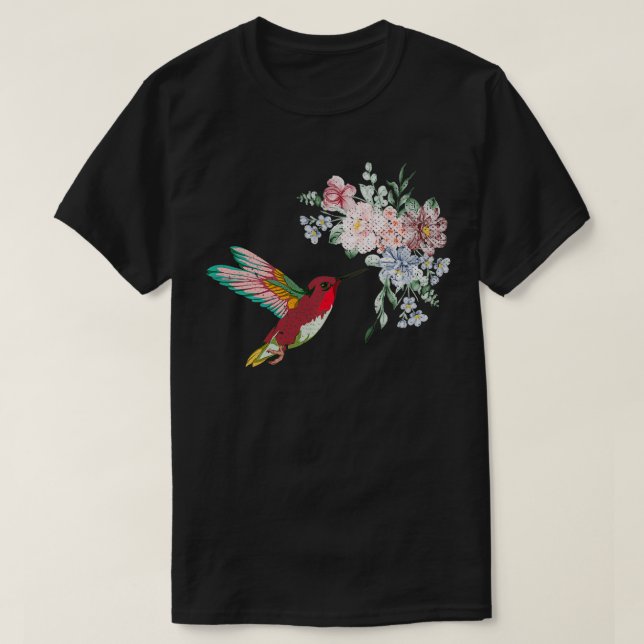 Flowers Hummingbird Lover Vintage Nature Hummingbi T-Shirt (Design Front)