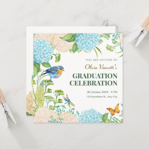 Flowers Hydrangea Bird Butterfly graduation Invitation