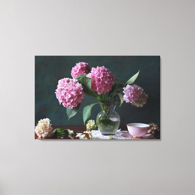 Flowers | Hydrangeas in Vase Canvas Print (Front)