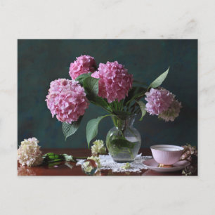 Flowers Hydrangeas in Vase Postcard