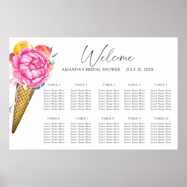 Flowers ice cream wedding seating chart (Front)