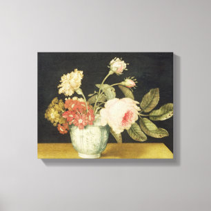 Flowers in a Delft Jar (oil on panel) Canvas Print