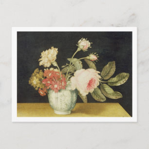 Flowers in a Delft Jar (oil on panel) Postcard