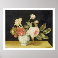 Flowers in a Delft Jar (oil on panel)
