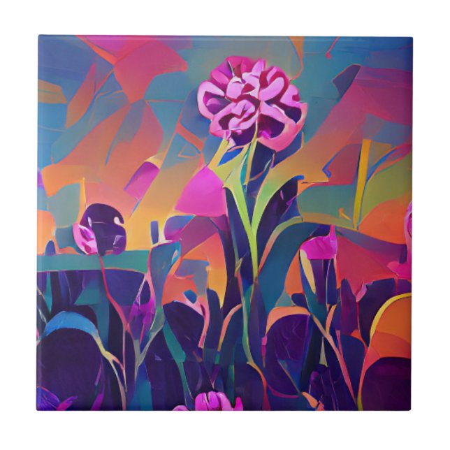 Flowers in a field bright abstract digital art  tile (Front)