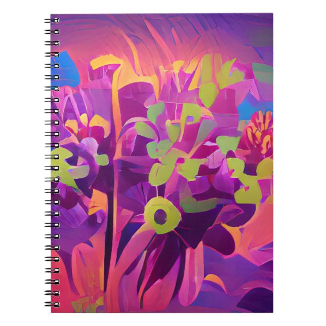 Flowers in a field colourful abstract digital art notebook (Front)