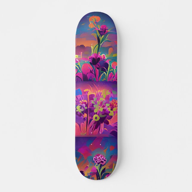 Flowers in a field colourful abstract digital art skateboard (Front)