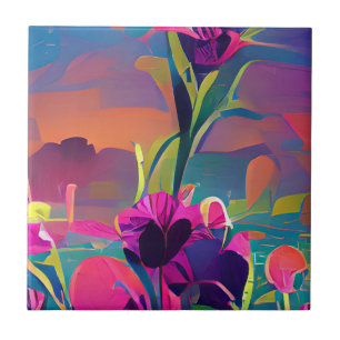 Flowers in a field colourful abstract digital art  tile