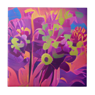 Flowers in a field colourful abstract digital art tile