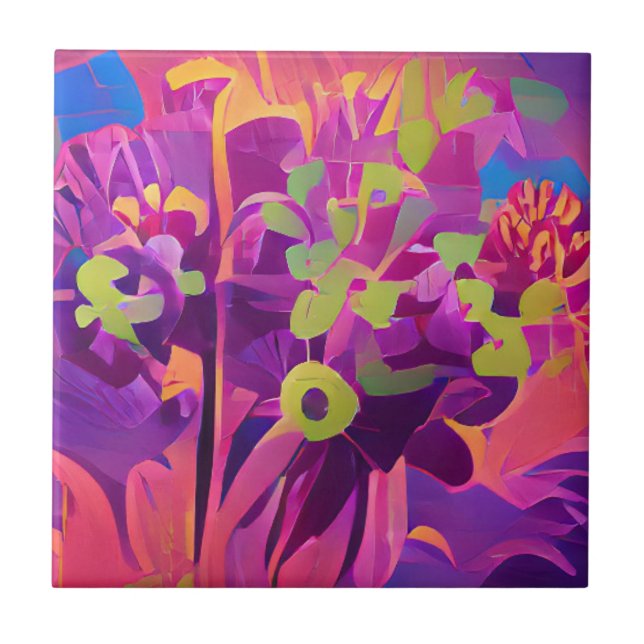 Flowers in a field colourful abstract digital art tile (Front)