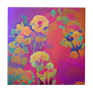 Flowers in a field colourful abstract digital art tile