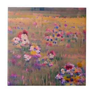 Flowers in a field lavender white digital art  tile
