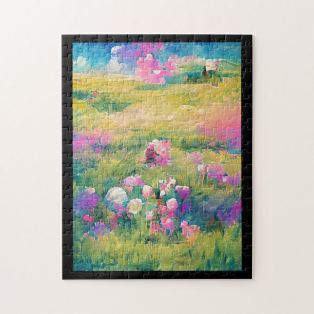 Flowers in a field purple pink white digital art  jigsaw puzzle (Vertical)