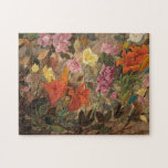 Flowers in a Garden | Tadeusz Makowski Jigsaw Puzzle<br><div class="desc">Flowers in a Garden (1920) by Tadeusz Makowski (Polish, 1882–1932) is a vibrant, modern interpretation of a blooming garden, blending bold colour with stylised natural forms. In this lively landscape, Makowski infuses the scene with rhythmic structure and decorative abstraction, reflecting his evolving modernist style influenced by Cubism and folk art....</div>