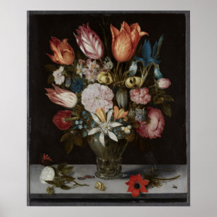 Flowers in a Glass, 1606 Ambrosius Bosschaert Oil Poster