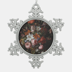 Flowers in a Glass Vase, 1704 Snowflake Pewter Christmas Ornament