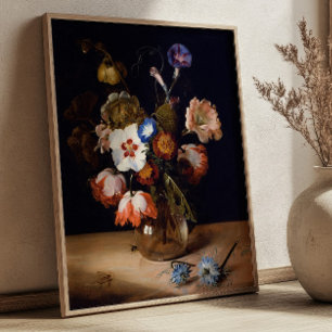 Flowers in a Glass Vase by Dirck de Bray Vintage Poster