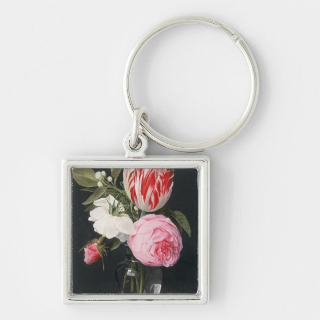 Flowers in a glass vase key ring (Front)