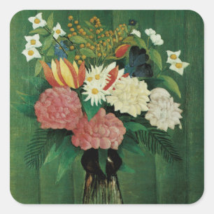 Flowers in a Green Vase Square Sticker