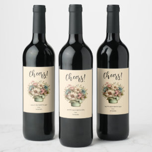 Flowers in a Planter Pot Cute Mother's Day Wine Label