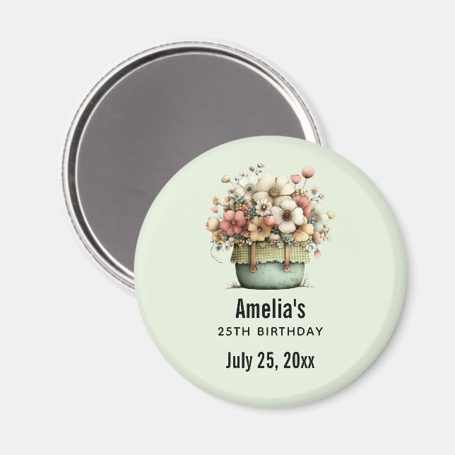 Flowers in a Pot Cosy Cute Birthday Party Date Magnet (Front/Back)