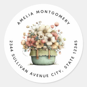 Flowers in a Pot Cosy Shabby Cute - Address Classic Round Sticker