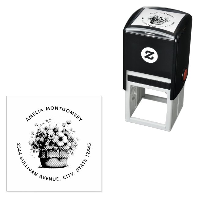 Flowers in a Pot Cosy Shabby Cute Address Self-inking Stamp (In Situ)