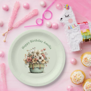 Flowers in a Pot Cosy Shabby Cute Birthday Paper Plate