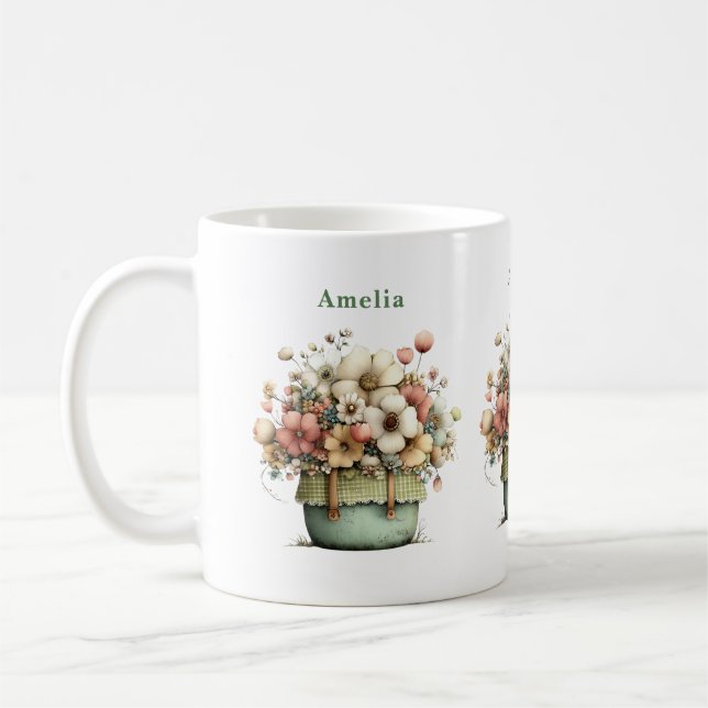 Flowers in a Pot Cosy Shabby Cute Coffee Mug (Left)
