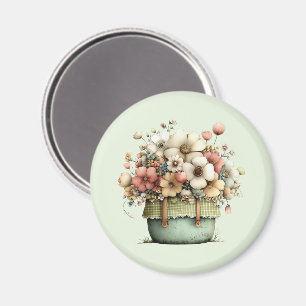  Flowers in a Pot Cosy Shabby Cute Magnet