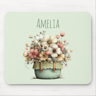 Flowers in a Pot Cosy Shabby Cute Mouse Mat
