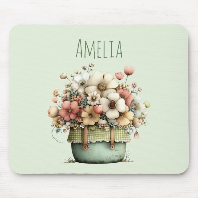 Flowers in a Pot Cosy Shabby Cute Mouse Mat (Front)