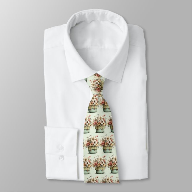 Flowers in a Pot Cosy Shabby Cute Pattern Tie (Tied)