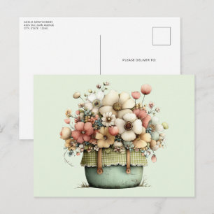 Flowers in a Pot Cosy Shabby Cute Postcard