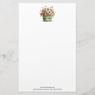 Flowers in a Pot Cosy Shabby Cute Stationery