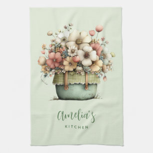 Flowers in a Pot Cosy Shabby Cute Tea Towel
