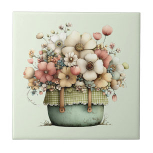 Flowers in a Pot Cosy Shabby Cute Tile