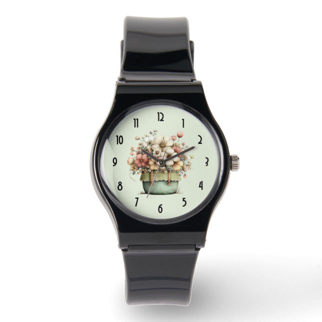 Flowers in a Pot Cosy Shabby Cute Watch (Front)