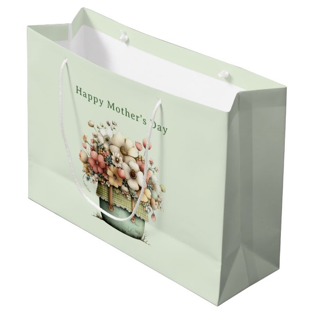  Flowers in a Pot Cozy Cute Mother's Day Large Gift Bag (Front Angled)
