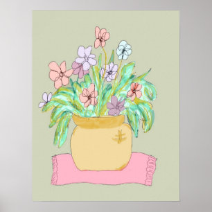 Flowers in a Pot in Pastel Poster